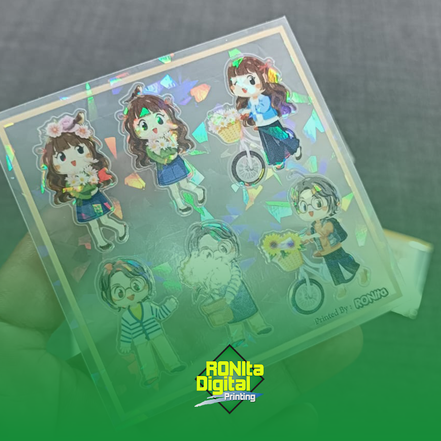Stiker Sheet Transparan SC RDS UV PSH CMYKWH Laminasi Hologram Pecah Beling A3 - Gambar 2